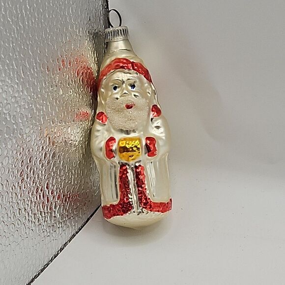 Vintage White Gold Germany Santa St. Nick Glass Christmas Ornament Red Robe - Picture 1 of 16